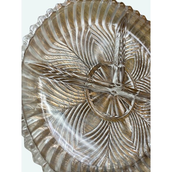 Vintage Clear Glass Divided Serving Dish With Floral Design - Picture 7 of 7